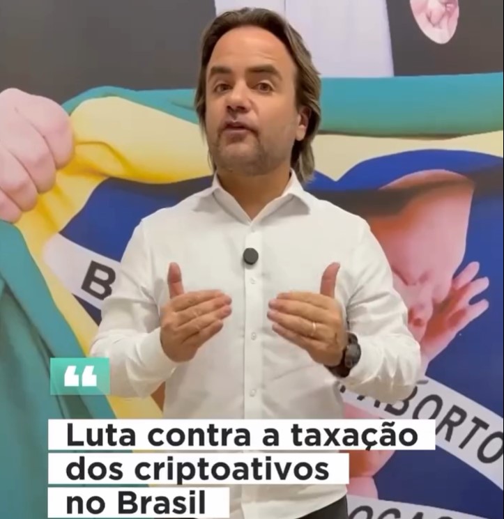 The Brazilian lawmaker Eros Biondini calling for support for his bill on social media. The caption reads: “Fight against the taxation of cryptoassets in Brazil.”