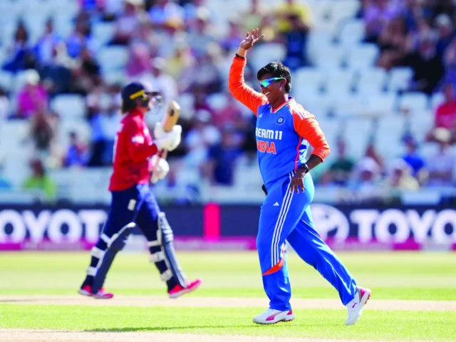 deepti sharma in action against england she struck twice inside the powerplay photo afp