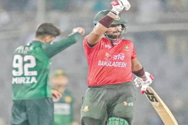 bangladesh s parvez hossain emon celebrates after scoring a half century during the first twenty20 international cricket match against pakistan at the sher e bangla national cricket stadium in dhaka on july 20 photo afp