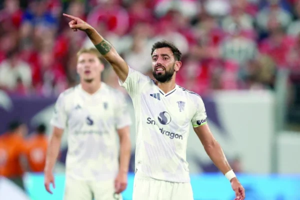 manchester united s bruno fernandes reacts during the premier league summer series match against west ham united fc at metlife stadium on july 26 photo afp