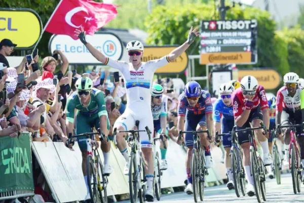 soudal quick step s tim merlier celebrates winning the tour de france stage 9 photo reuters