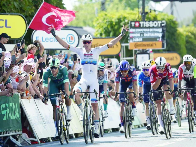 soudal quick step s tim merlier celebrates winning the tour de france stage 9 photo reuters