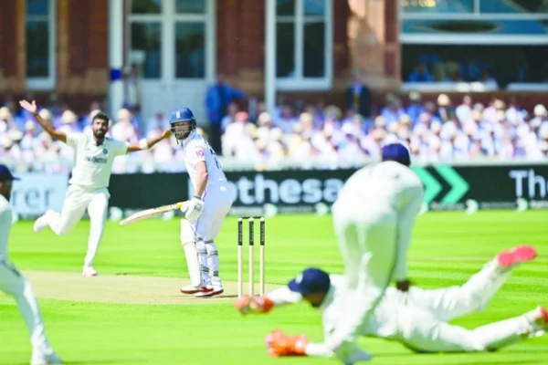england s ben duckett c looks behind after playing a shot on the opening day of the third test against india at lord s on thursday photo afp