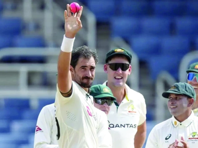 australian fast bowler mitchell starc celebrates his 400th test wicket photo afp