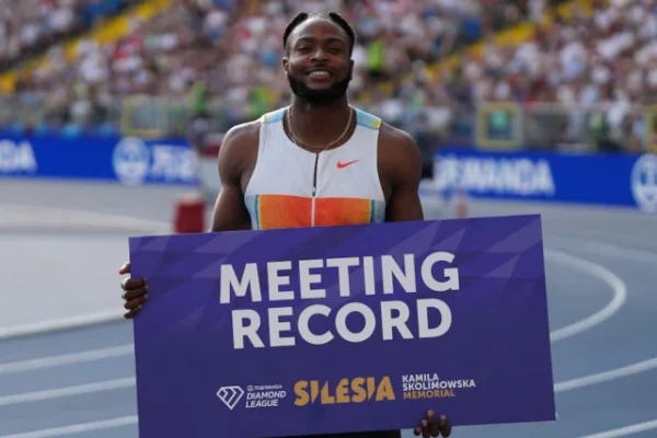 jamaica s kishane thompson celebrates after setting a new meeting record to win the men s 100m final photo reuters
