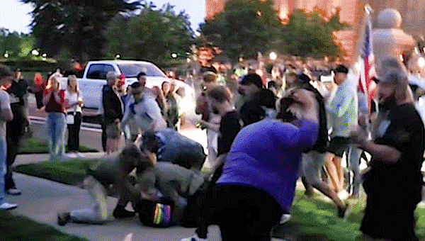 gif of massive brawl at Boise state capitol