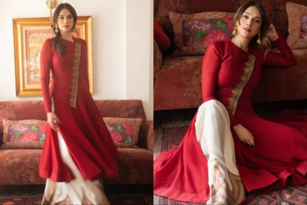 Aditi Rao Hydari Wears Anand Kabra’s 2013 Archival Red Kurta With Modern Grace
