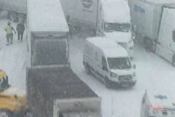 Drone video shows 100-vehicle pileup in Michigan