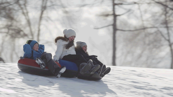 Children sled riding