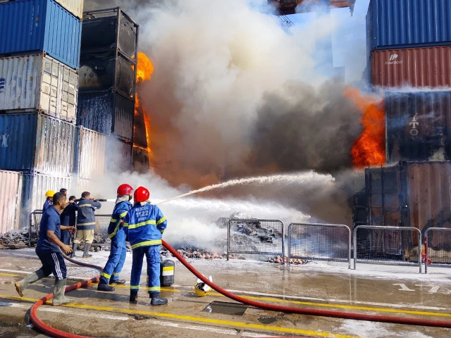 firefighters battle a blaze at karachi port s west wharf terminal on january 16 2026 photo express