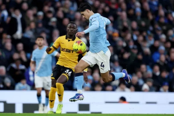wolverhampton wanderers mateus mane in action with manchester city s tijjani reijnders photo reuters