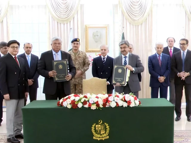 the docuements were signed by the prime minister shehbaz sharif and a consortium led by arif habib corporation limited at a ceremony in islamabad where several federal ministers were also present photo app