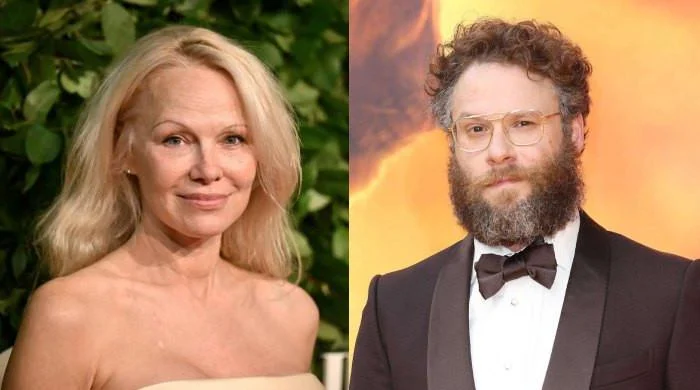 Pamela Anderson reacts to seeing Seth Rogen at Golden Globes