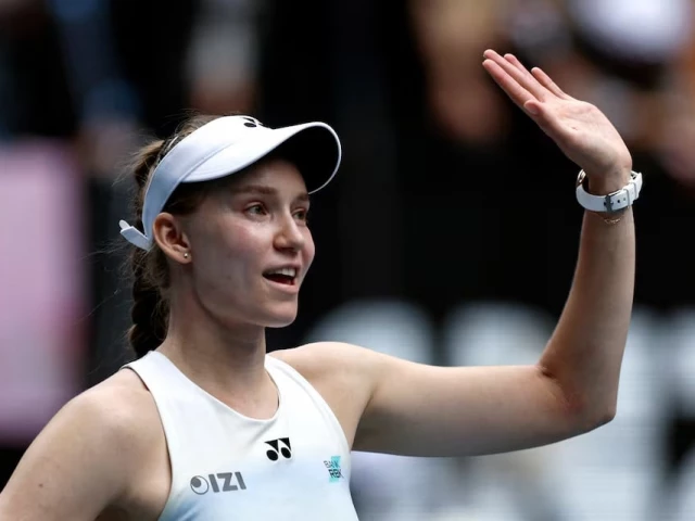 kazakhstan s elena rybakina celebrates after winning her quarter final match against poland s iga swiatek photo reuters