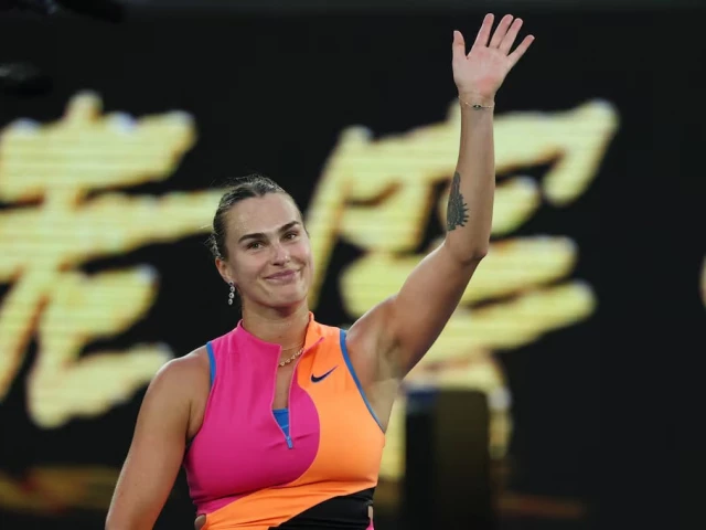 belarus aryna sabalenka celebrates after winning her first round match against france s tiantsoa rakotomanga rajaonah photo reuters