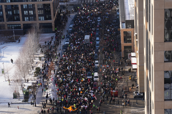 Thousands march through Minneapolis, swarm Target Center demanding ICE removal from Minnesota
