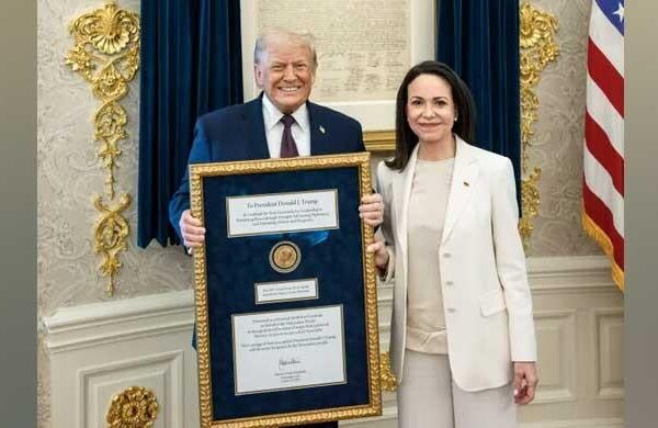 Trump accepts Nobel medal from Venezuelan opposition leader Machado