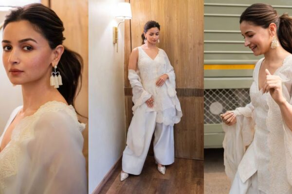 Alia Bhatt Makes Farshi Salwar Feel Fresh In An All-White Torani Look And Pearl Chandeliers