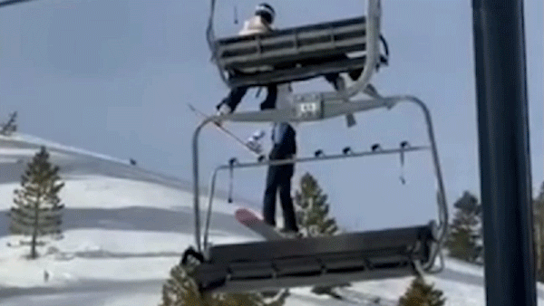 Girl, 12, dangles from ski chairlift in California before crashing to ground in terrifying video