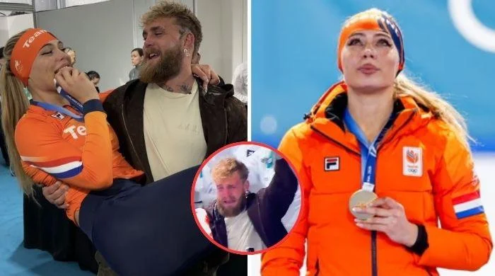 Jake Paul cries as fiancée Jutta Leerdam breaks an Olympic record