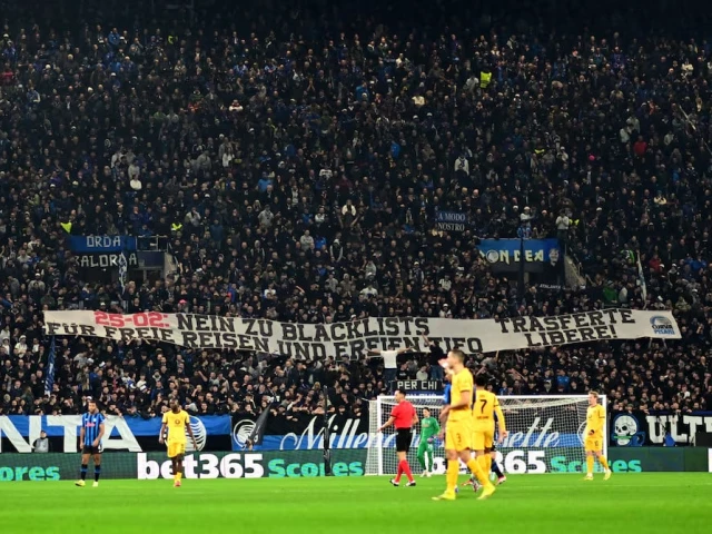 atalanta fans display a banner in the stands at new balance arena photo reuters