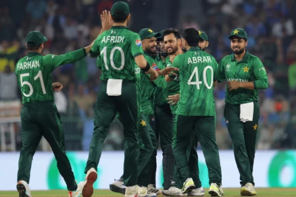 pakistan s salman ali agha celebrates with teammates after dismissing india s abhishek sharma at the r premadasa international cricket stadium in colombo on february 15 2026 photo reuters