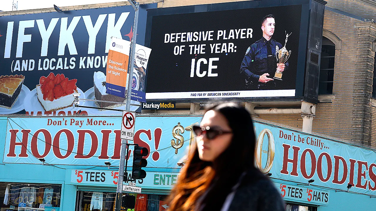 Pro-ICE billboard lights up San Francisco streets ahead of Super Bowl LX
