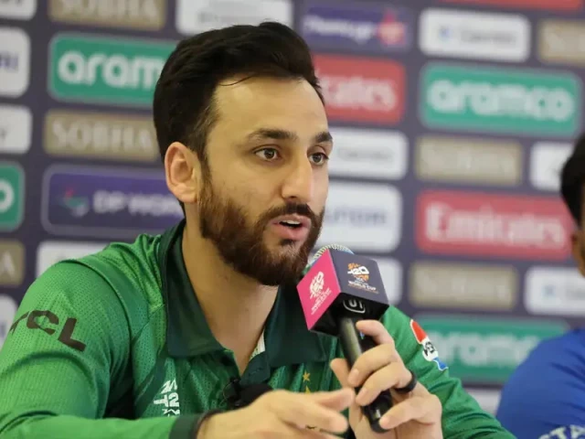 pakistan captain salman ali agha address the presser ahead of t20 world cup photo afp