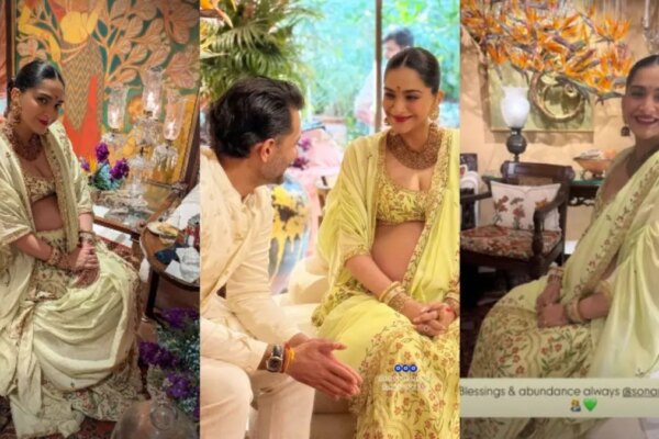 Sonam Kapoor’s Baby Shower Pics Are Here And Her Lime Cape Look Is Now On Our Moodboard