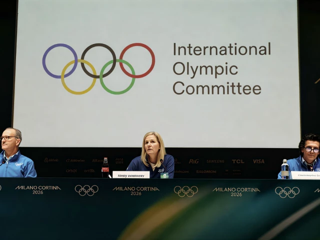milano cortina 2026 winter olympics   press visit at the olympic and paralympic athletes village   milan italy   february 1 2026 ioc communications director mark adams ioc president kirsty coventry and ioc olympic games executive director christophe dubi during a press conference photo reuters