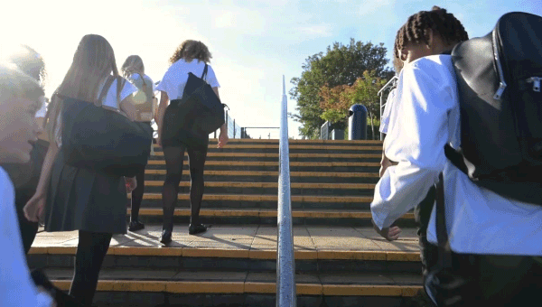 High school students walking
