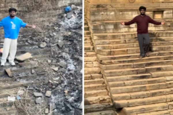 Watch: What happened when 300 people came together to clean an ancient stepwell in Andhra | - The Times of India