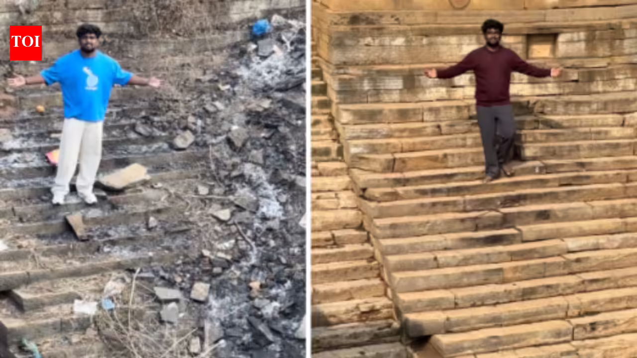 Watch: What happened when 300 people came together to clean an ancient stepwell in Andhra | - The Times of India