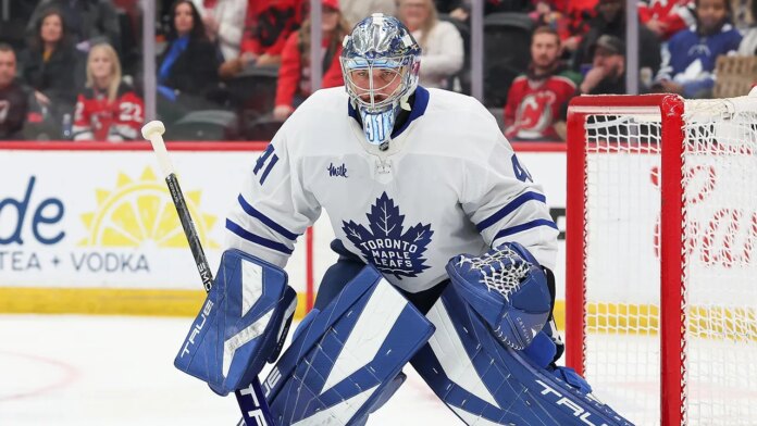 Maple Leafs goalie Anthony Stolarz hospitalized after puck hits throat in freak warmup incident