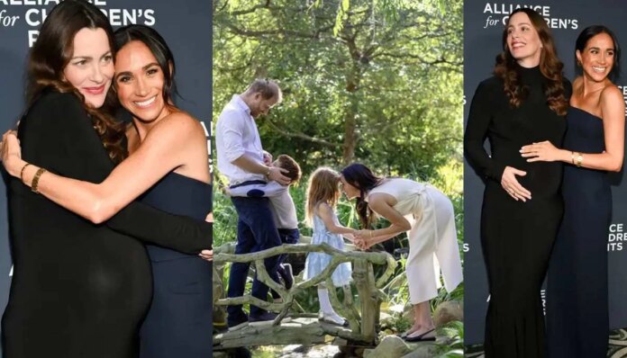 Meghan Markle celebrates maternity glow with sweet hug to beloved friend