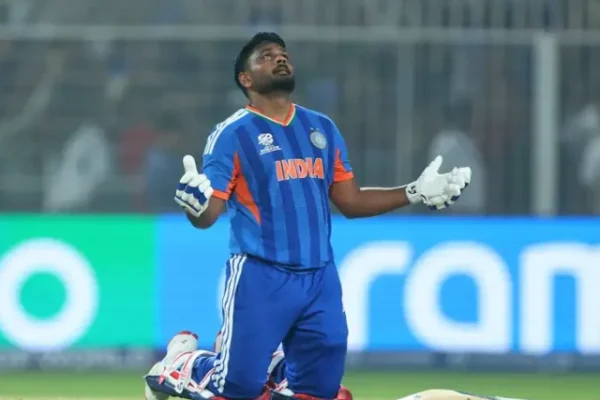 india s sanju samson prays as he celebrates his team s win photo afp