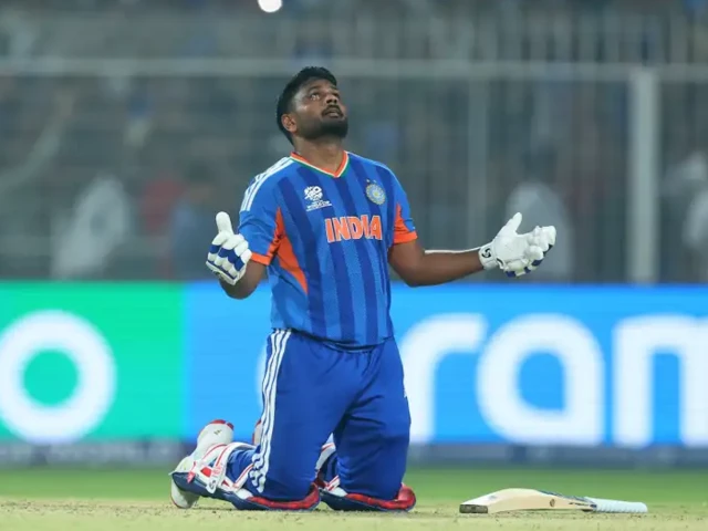 india s sanju samson prays as he celebrates his team s win photo afp