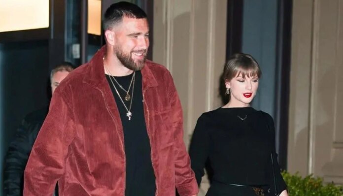 Travis Kelce cheers on fiancee Taylor Swift as she eyes nine awards