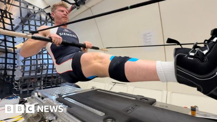 Olympic rower floats like astronaut to test future space gym