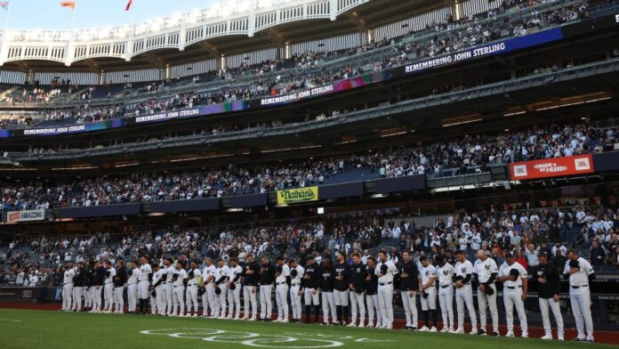 Yankees pay tribute to 'iconic' John Sterling during, after win