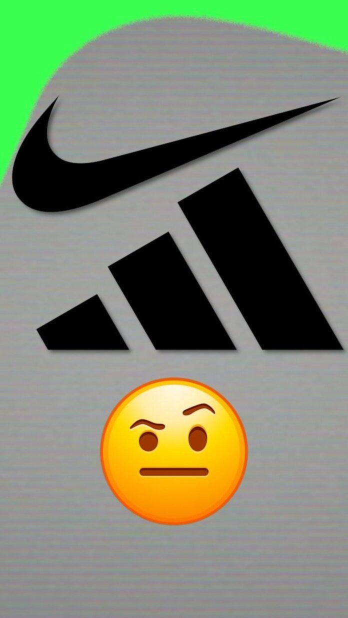 Nike logo, Adidas logo, thinking face