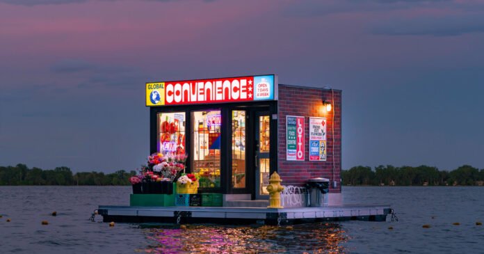 A floating convenience store appears in Toronto