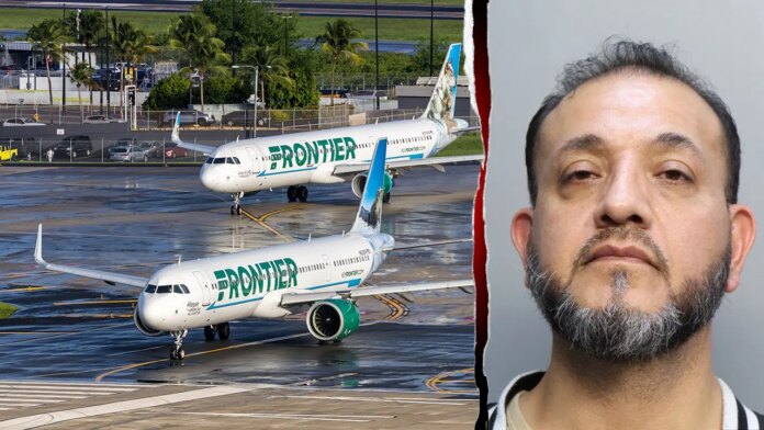 Frontier passengers tackle man who allegedly choked off-duty flight attendant, tried to open door mid-flight