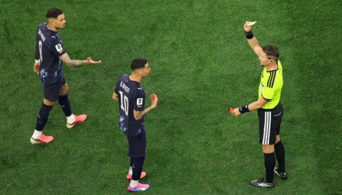 Paraguay's Almiron sent off under new Fifa 'mouth-covering' rule