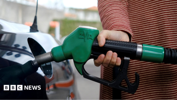 A person filling up their car with petrol