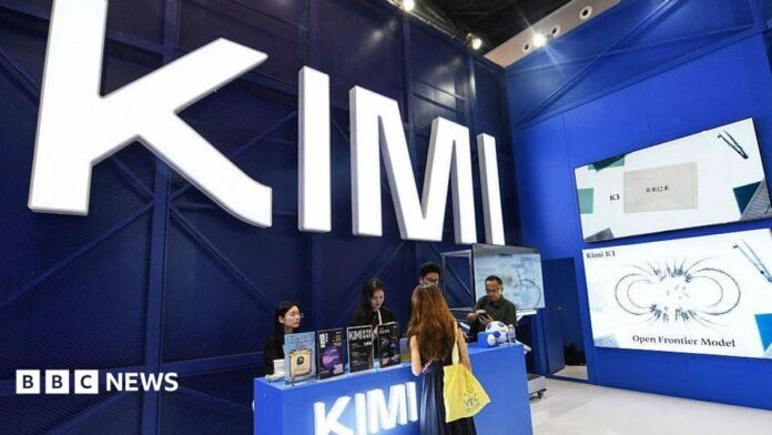 People visit the Moonshot AI stand, featuring Kimi K3, during the World Artificial Intelligence Conference (WAIC) in Shanghai on July 17, 2026.