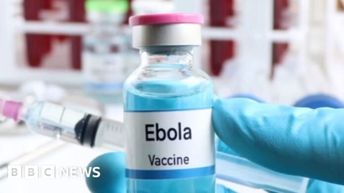 A small bottle labelled 'Ebola vaccine'