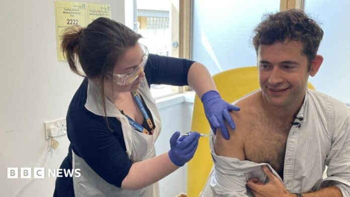 Ed Hunt receiving the Ebola vaccine in Oxford