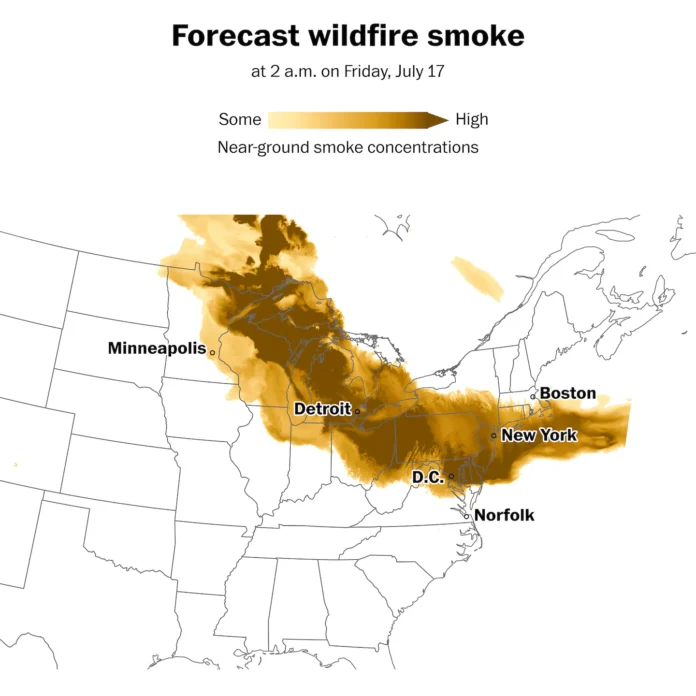 Wildfire smoke will worsen in the Northeast and Mid-Atlantic through Friday