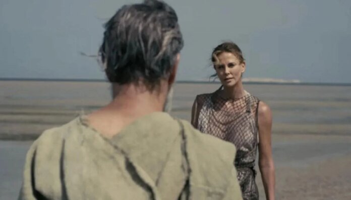 Charlize Theron steals the spotlight in wild plastic skirt at The Odyssey promotion